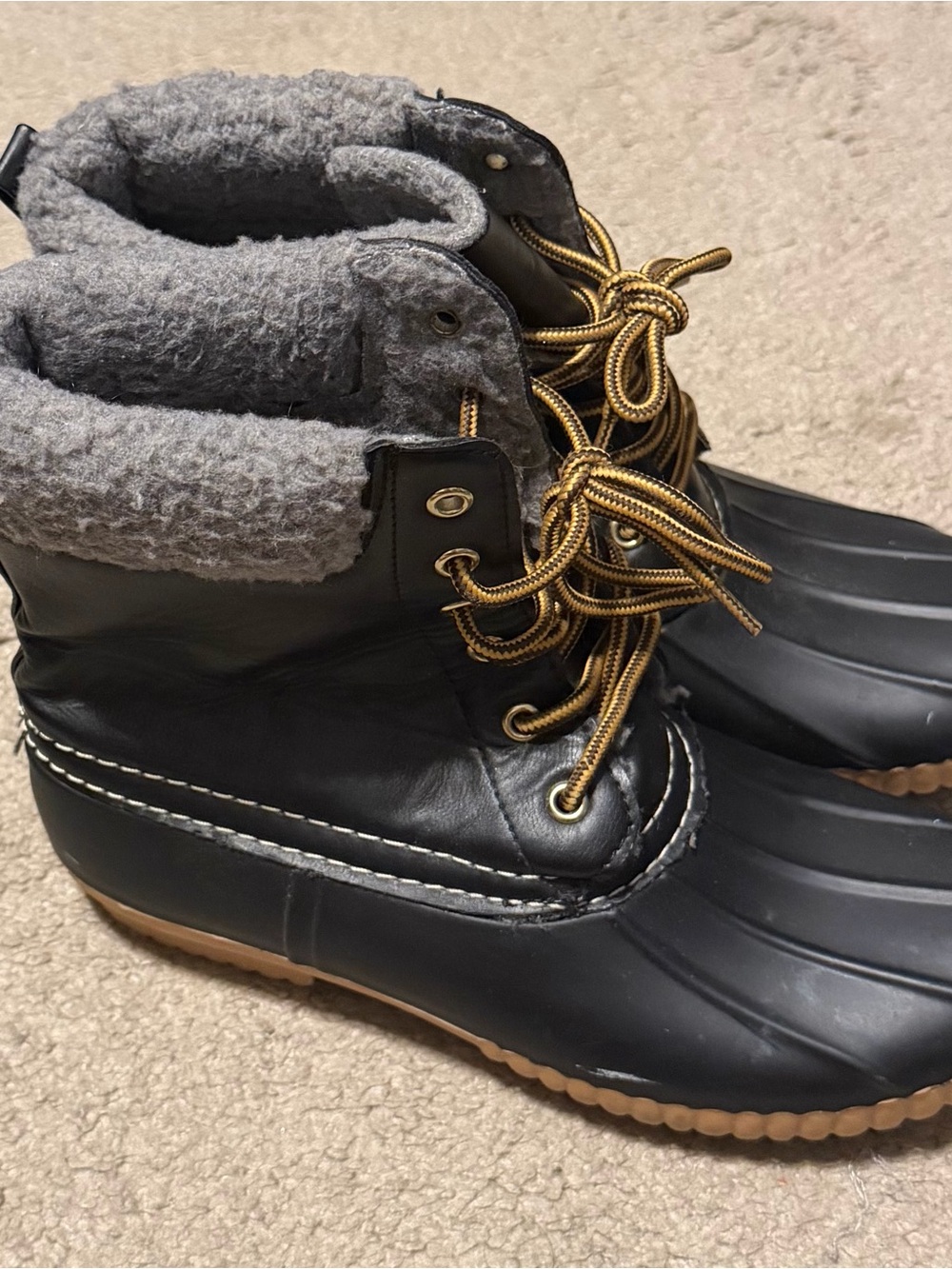 Women's Black Waterproof Winter Duck Boots with Gray Lining